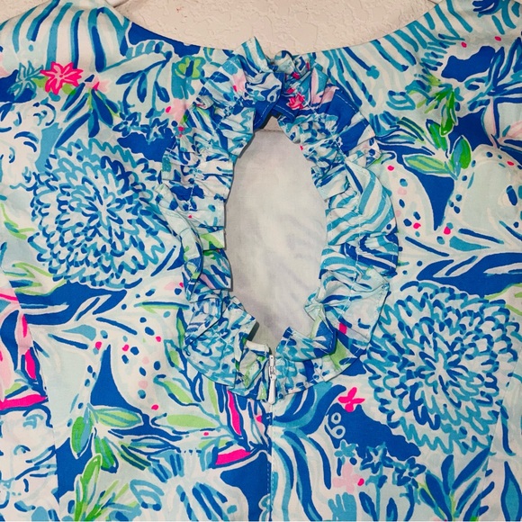 Lilly Pulitzer Fiesta Stretch Dress Coastal Blue Lion turquoise white pink - Picture 10 of 15